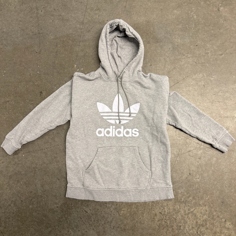 Adidas‎ Originals Trefoil Hoodie Mens Medium Gray White Logo Pullover Sweatshirt